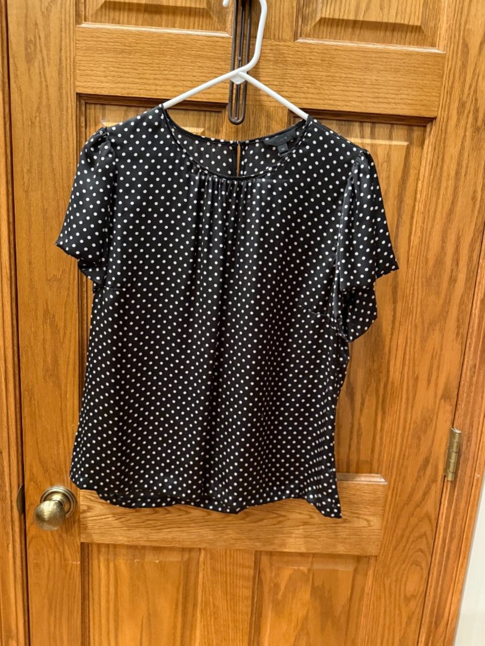 J. Crew Polka Dot Short Sleeve Blouse, Black and white polka dot, SZ 14